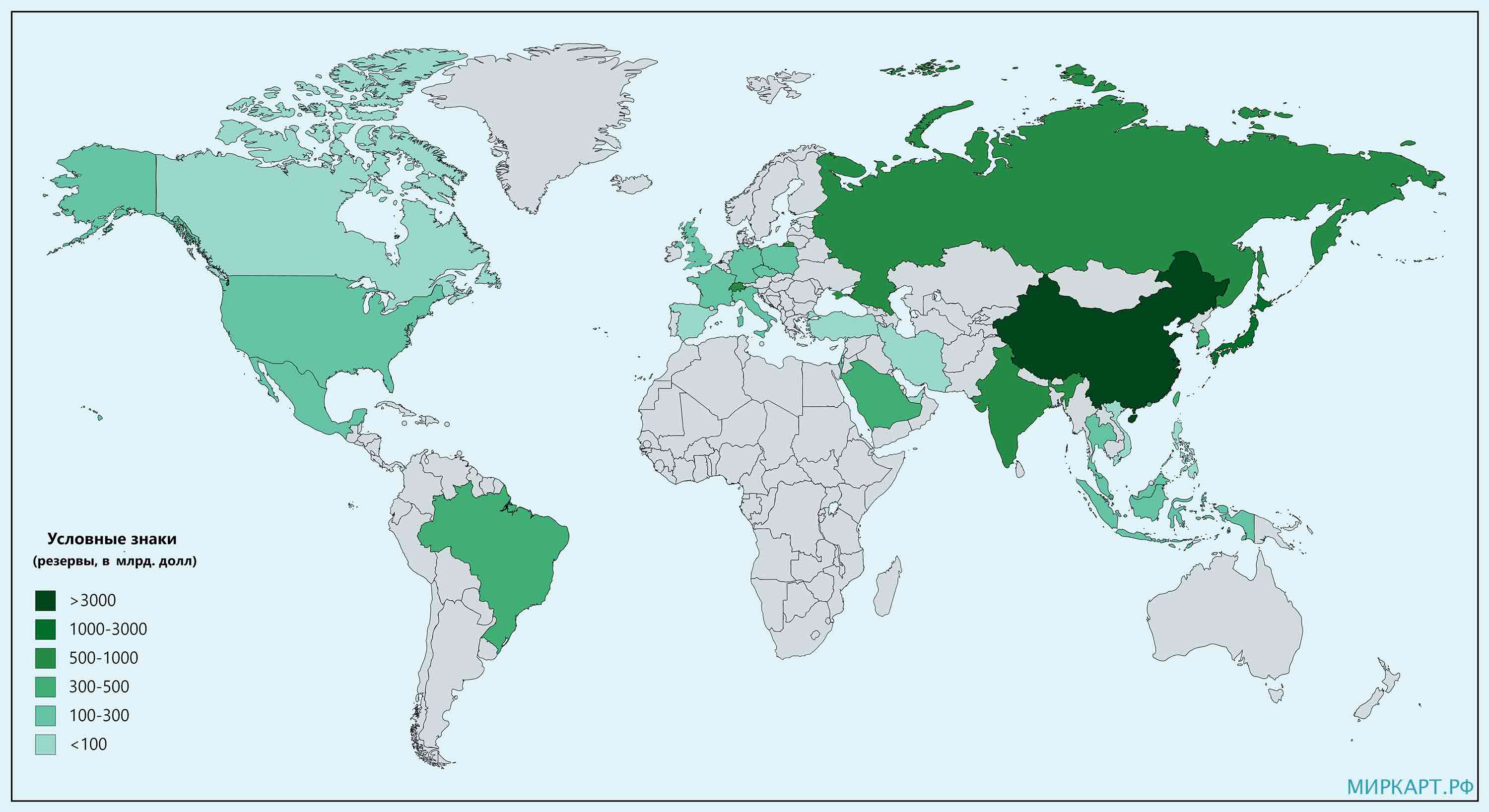 Карта стран мира по резервам